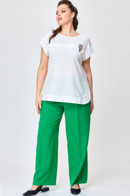 Комплекты брючные SOVA 11219 молочный+зеленый