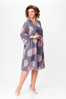 Платья Swallow 761 серый/принт"розовые_круги"