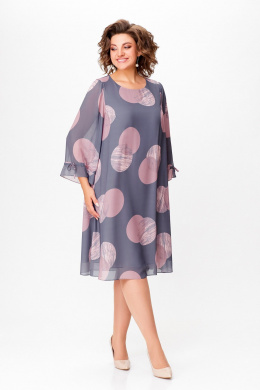 Платья Swallow 761 серый/принт"розовые_круги"