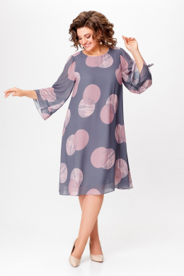 Платья Swallow 761 серый/принт"розовые_круги"