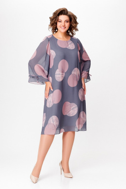 Платья Swallow 761 серый/принт"розовые_круги"