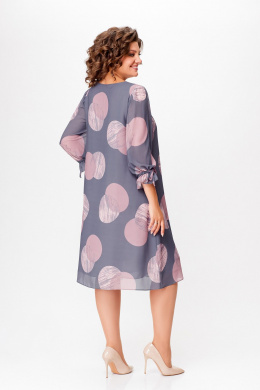 Платья Swallow 761 серый/принт"розовые_круги"
