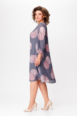 Платья Swallow 761 серый/принт"розовые_круги"