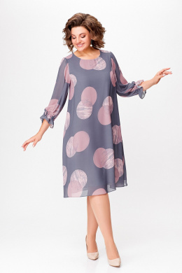 Платья Swallow 761 серый/принт"розовые_круги"
