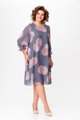 Платья Swallow 761 серый/принт"розовые_круги"