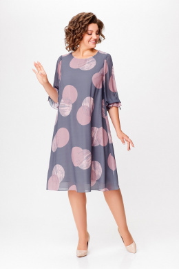 Платья Swallow 761 серый/принт"розовые_круги"
