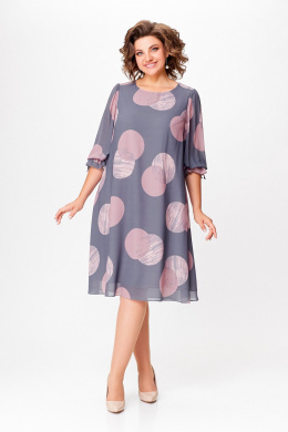Платья Swallow 761 серый/принт"розовые_круги"