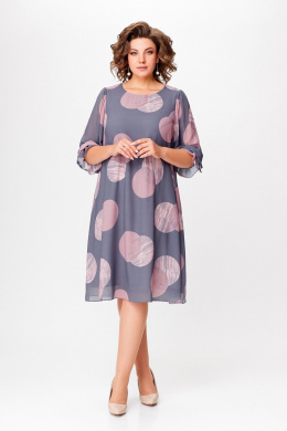 Платья Swallow 761 серый/принт"розовые_круги"