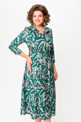 Платья Swallow 784.2 изумруд/принт"бежевая_абстракция"