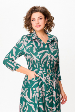Платья Swallow 784.2 изумруд/принт"бежевая_абстракция"