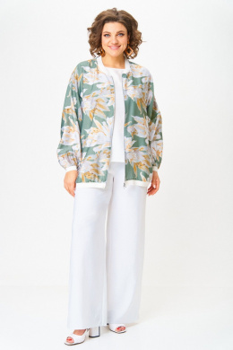 Комплекты брючные LadisLine 1567 цветы+белый