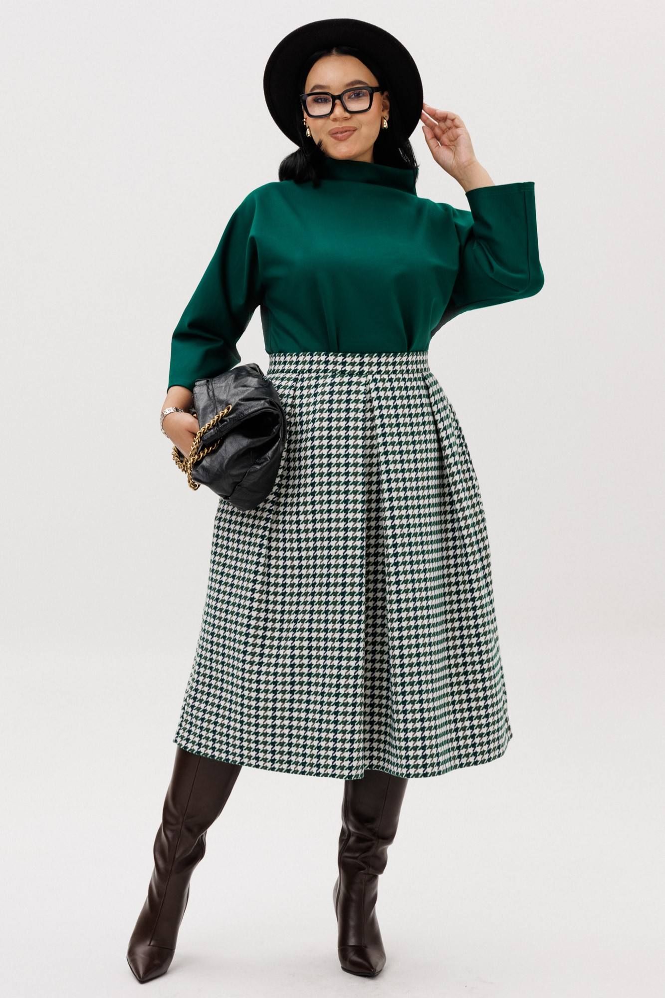 
Блуза, юбка Anastasia 1304 изумрудный/гусиная_лапка