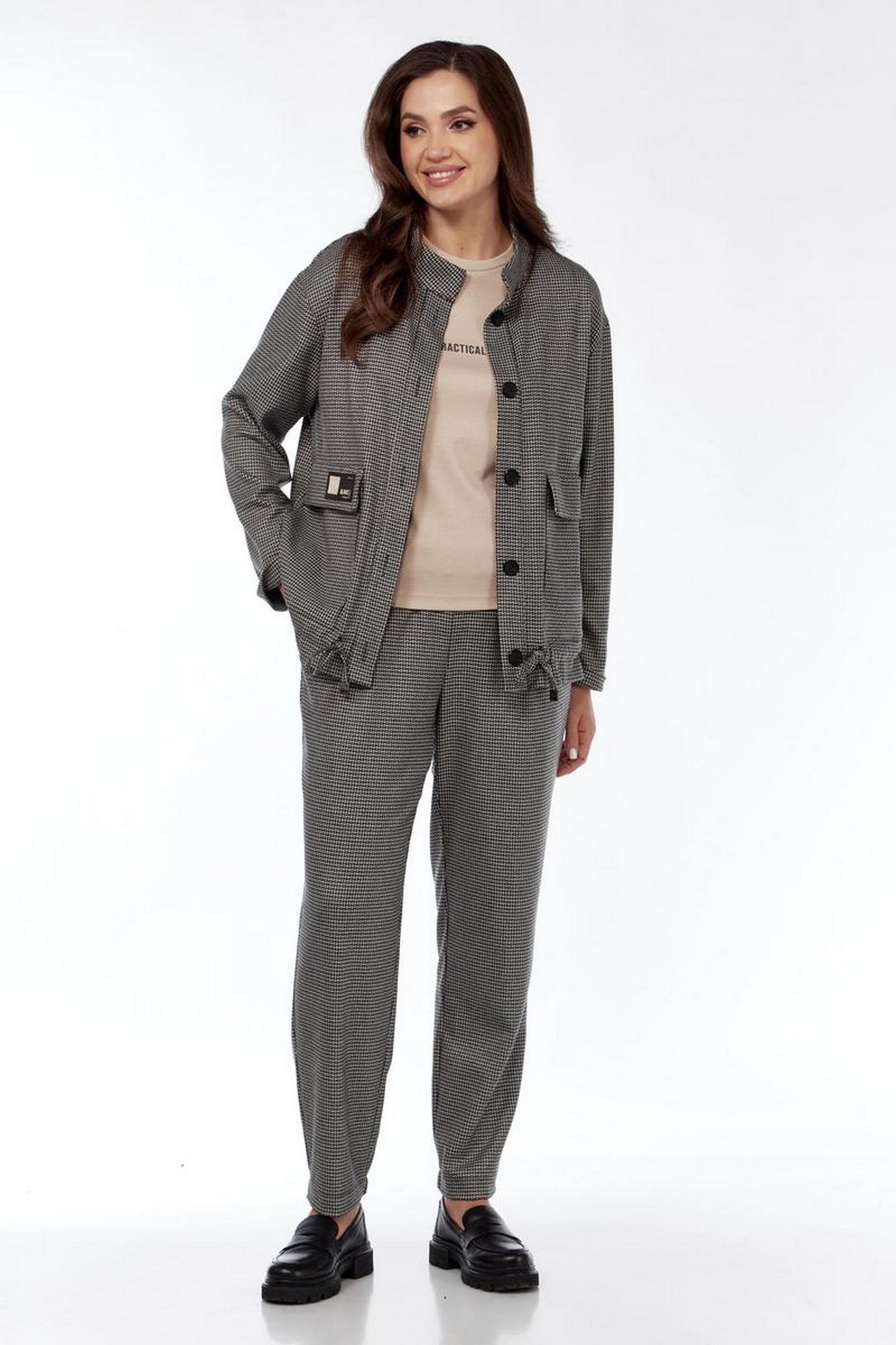 
Блуза, брюки, жакет Милора-стиль 1252 гусь-лапка_черная