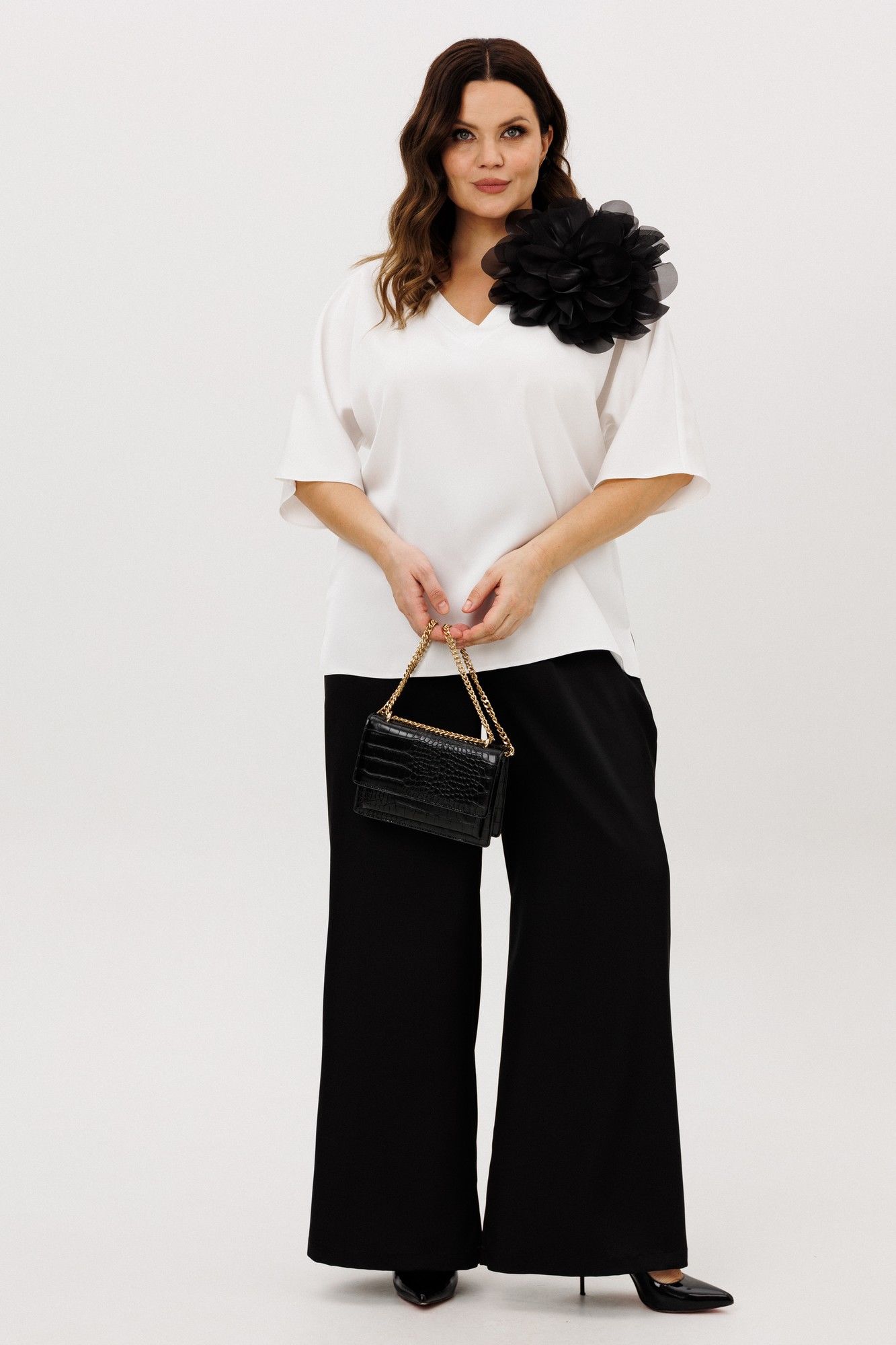 
Блуза, брюки, украшение ANIDEN 6118-4 черно-белый