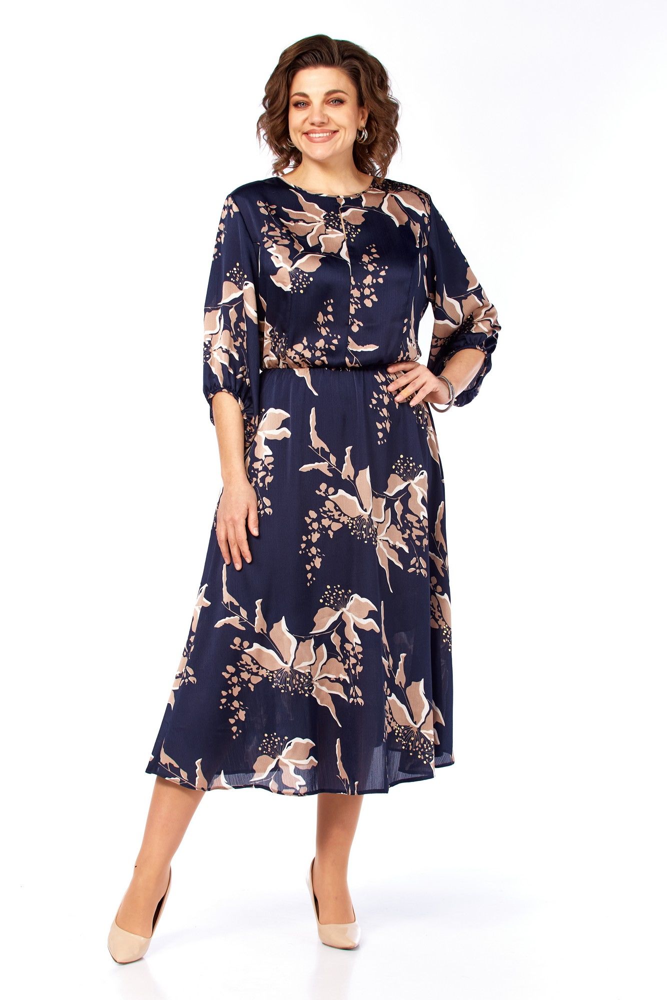 
Платье Элль-стиль 2457 темно-синий_кофе_принт