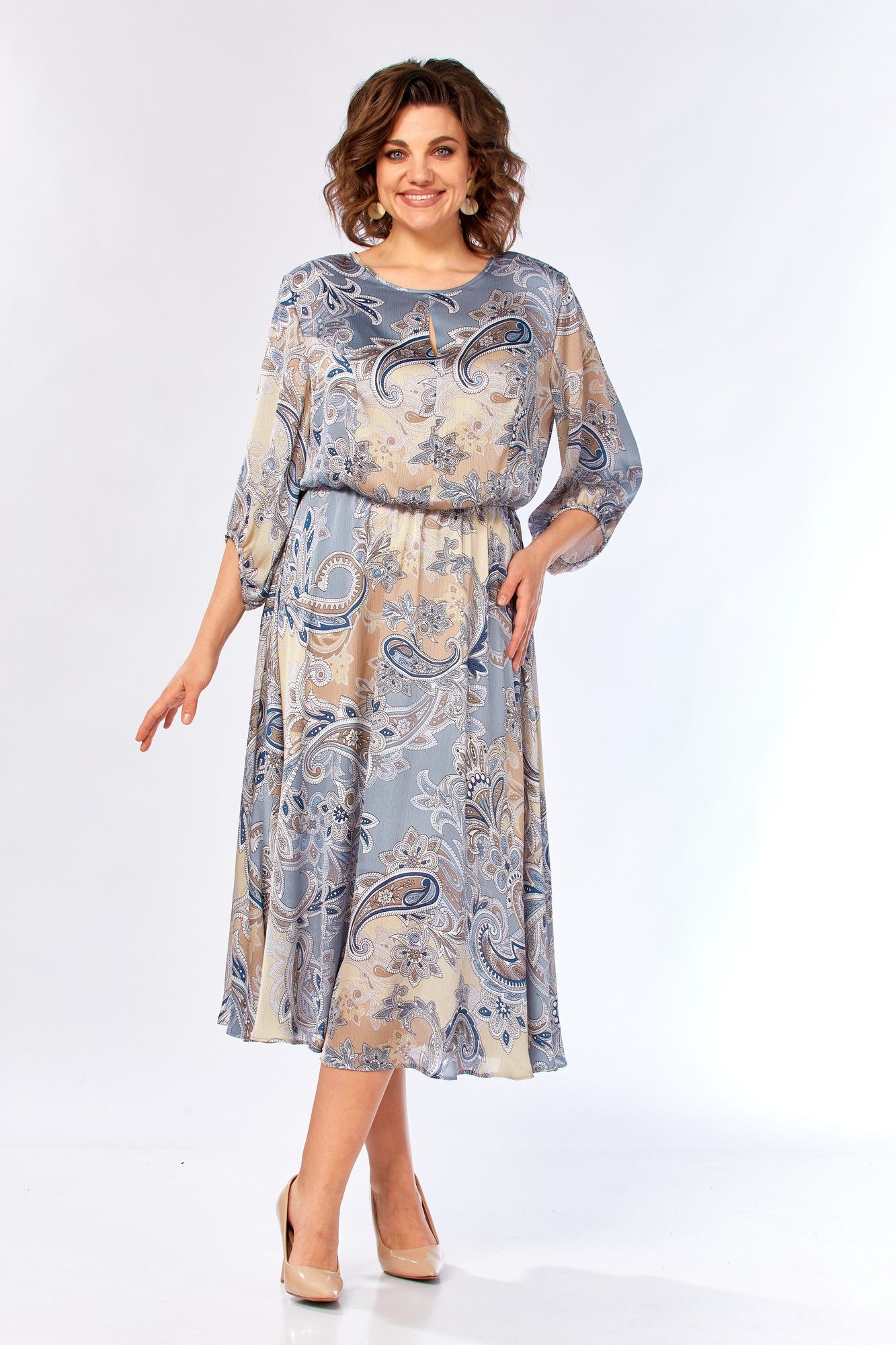 
Платье Элль-стиль 2457/1 бежево-голубое