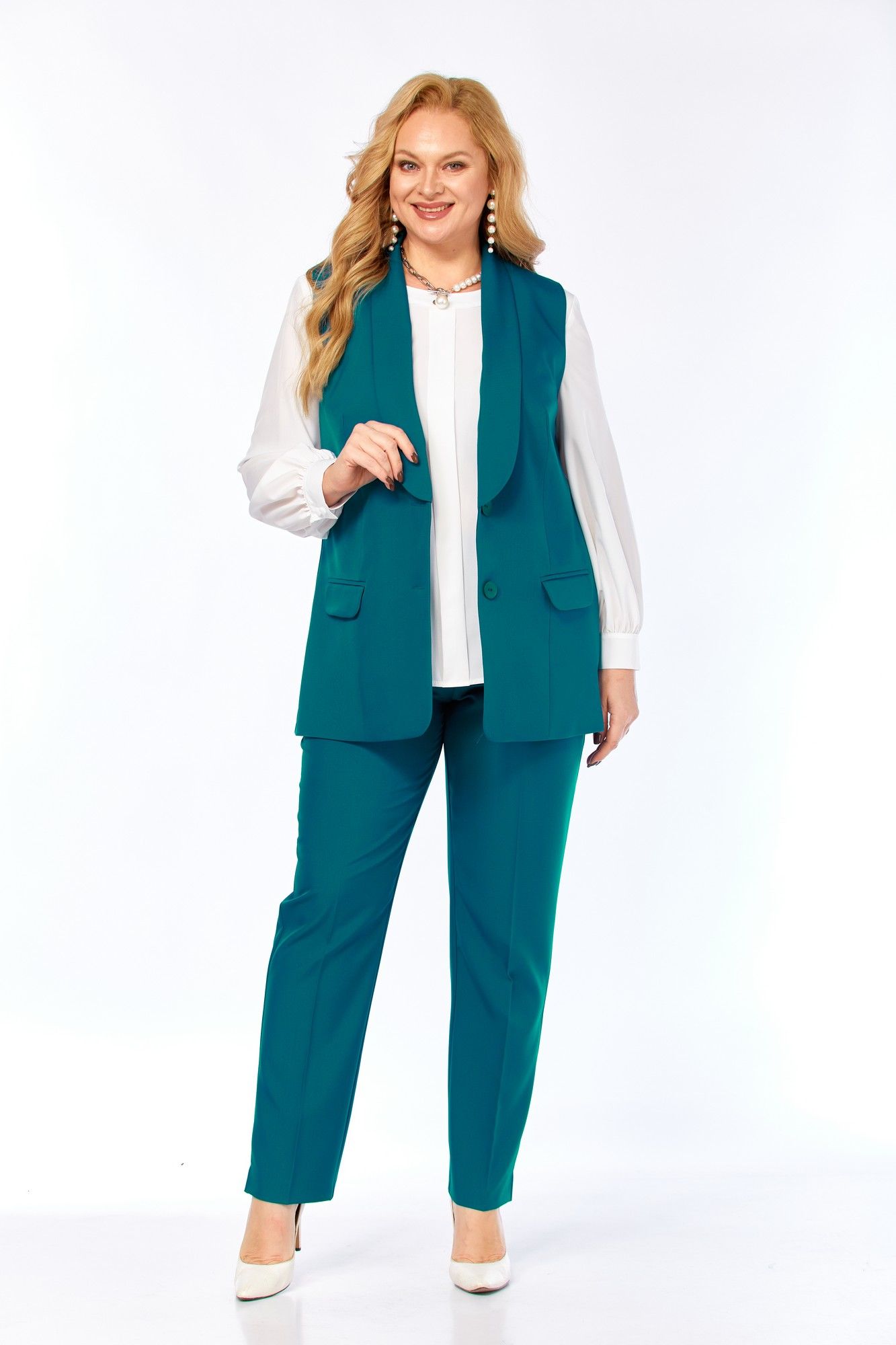 
Блуза, брюки, жилет Элль-стиль 2132/8 морская_волна