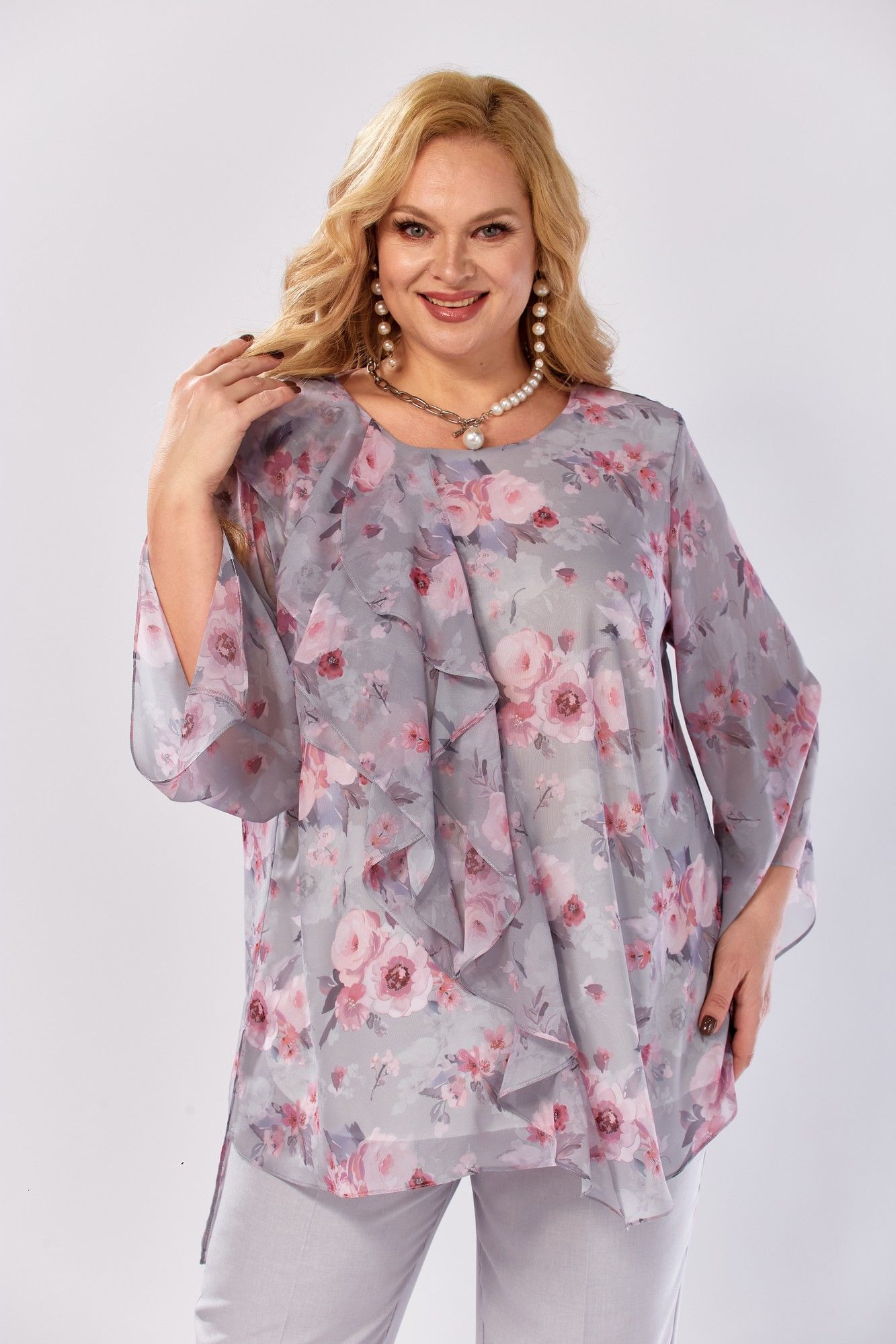 
Блуза Элль-стиль 2460а серый_розовый_ринт