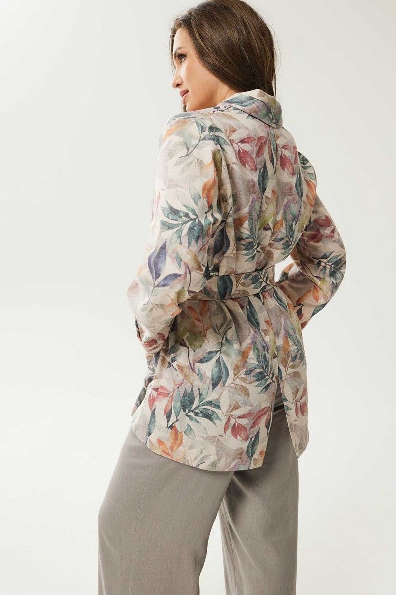 Брючный костюм Mislana С946 цветы+серый