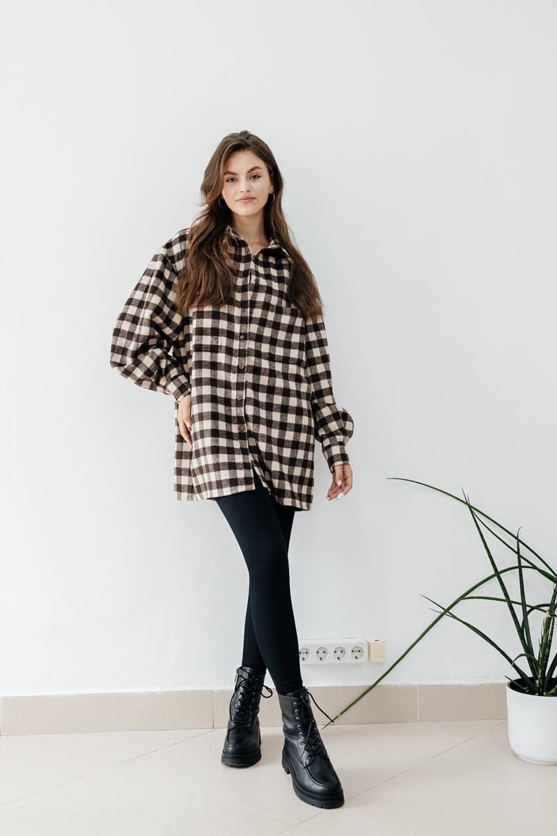 Рубашки SK Brand SK3778 клетка/коричневый-бежевый