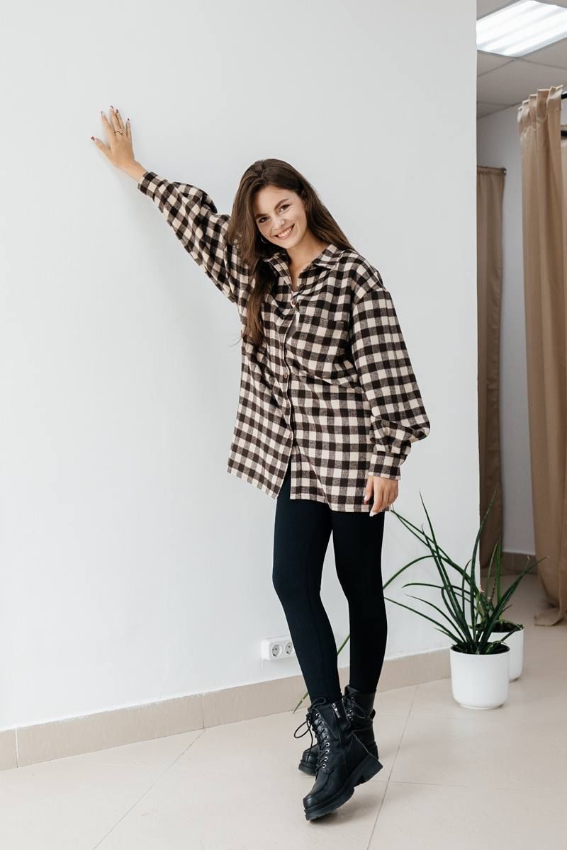 Рубашки SK Brand SK3778 клетка/коричневый-бежевый
