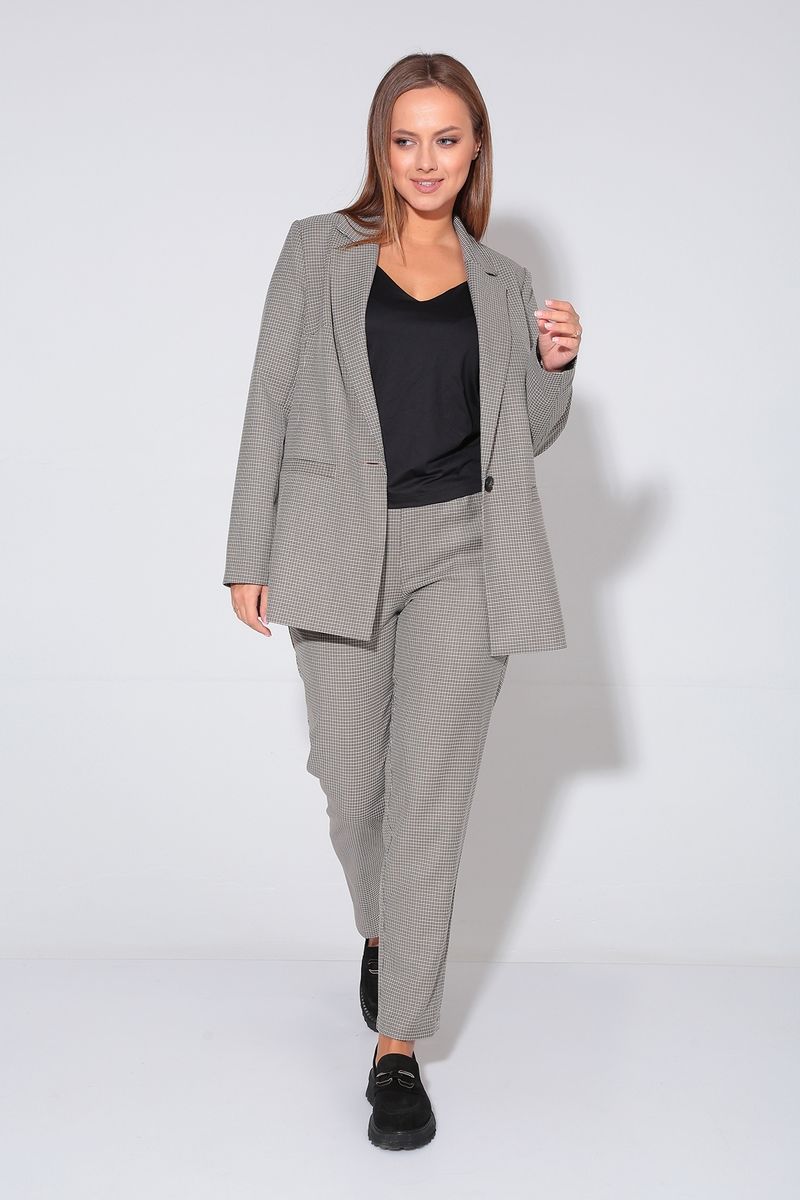 Брючный костюм Liona Style 880 бежевая клетка