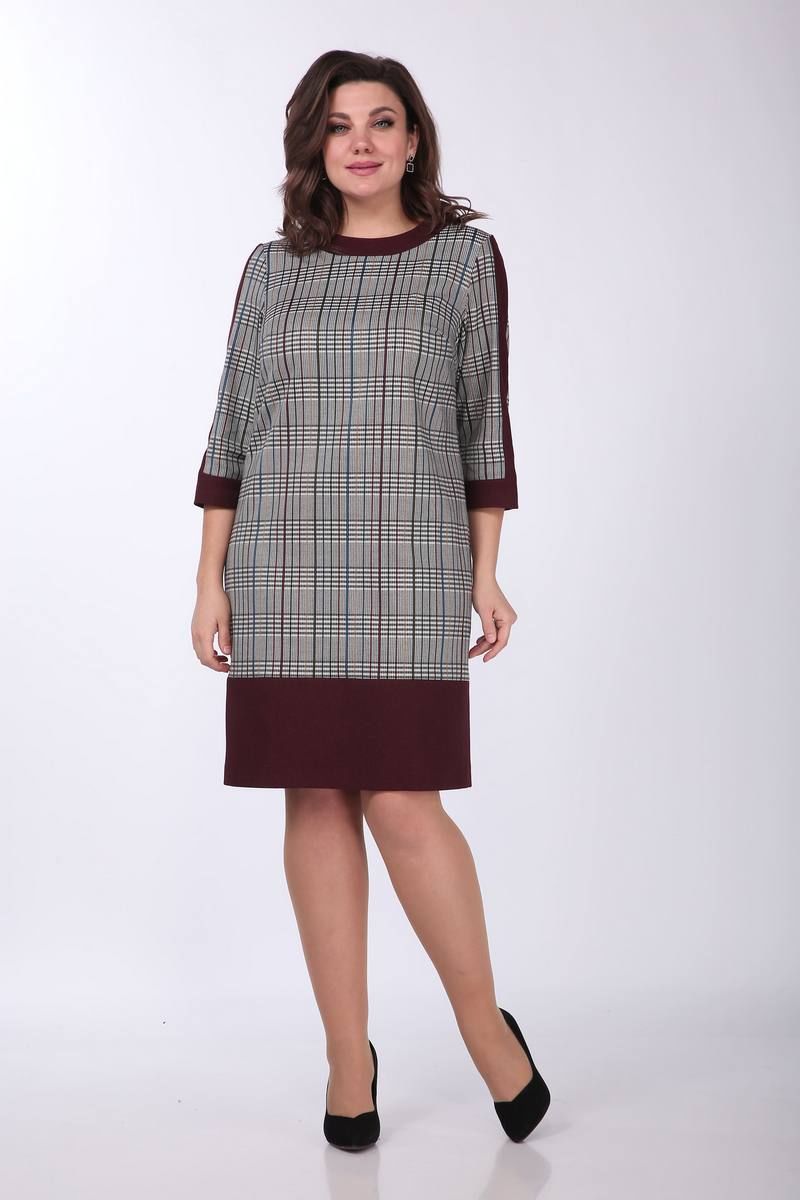 Платья Lady Style Classic 1702 серый_с_бордовым