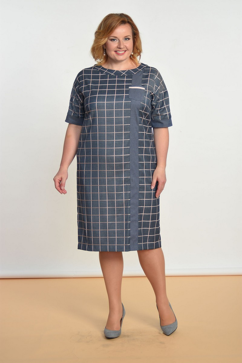 Платья Lady Style Classic 1550 джинс+роз.клетка