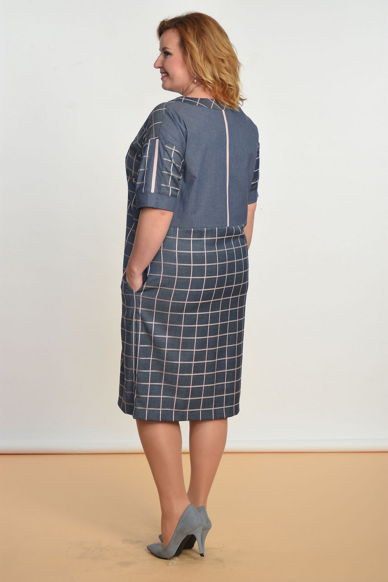Платья Lady Style Classic 1550 джинс+роз.клетка