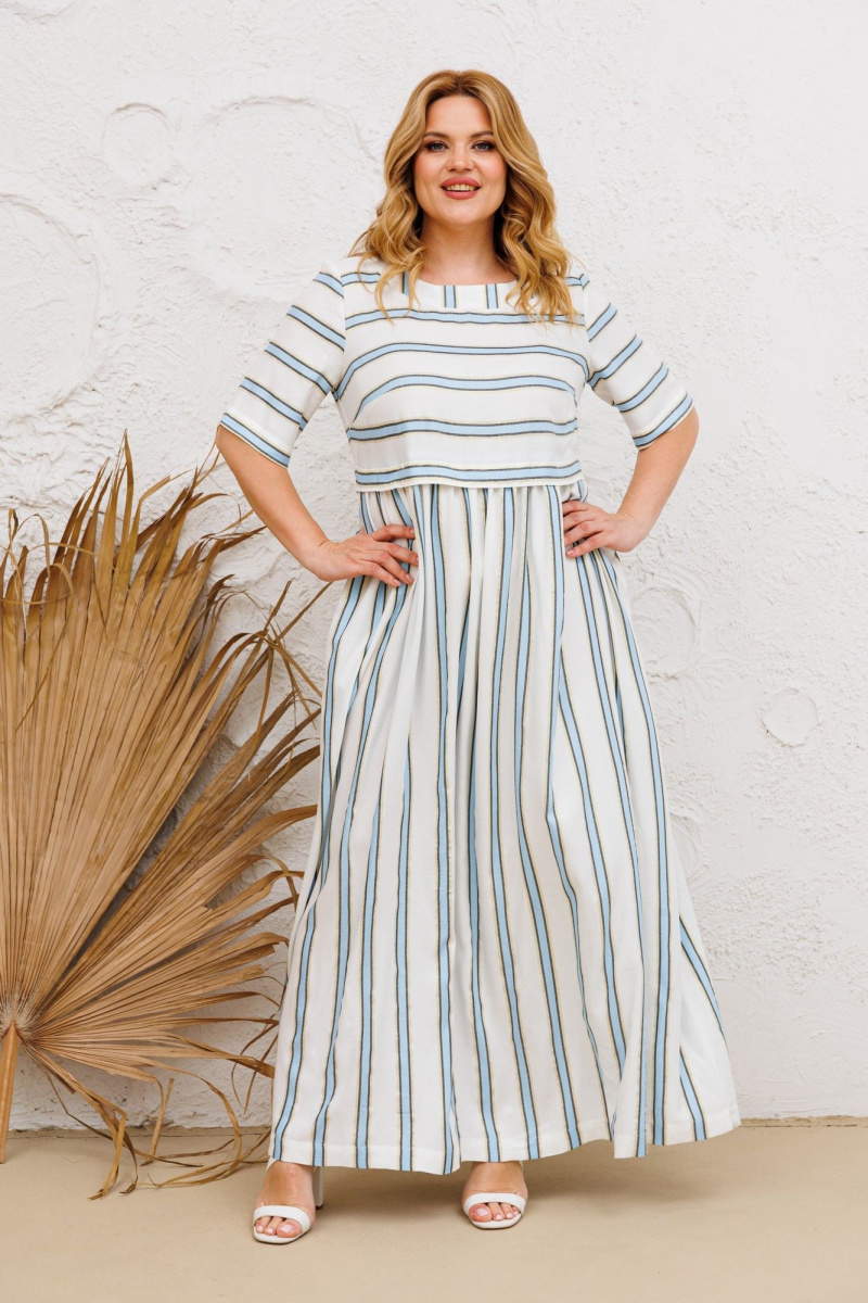 Платья Michel chic 2165 белый+голубой_полоска