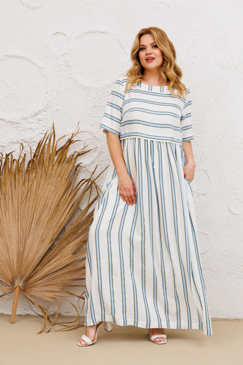 Платья Michel chic 2165 белый+голубой_полоска