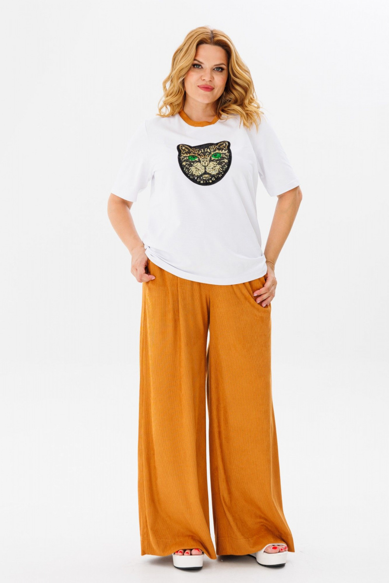 Брючный комплект Michel chic 1383 белый,рыжий