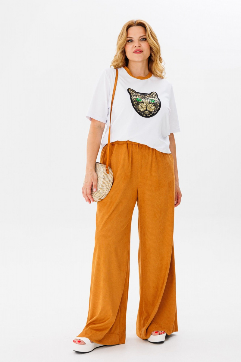 Брючный комплект Michel chic 1383 белый,рыжий
