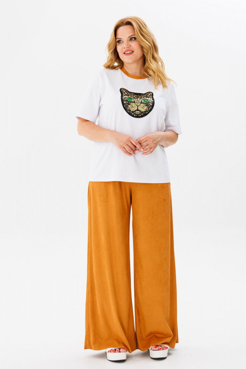 Брючный комплект Michel chic 1383 белый,рыжий