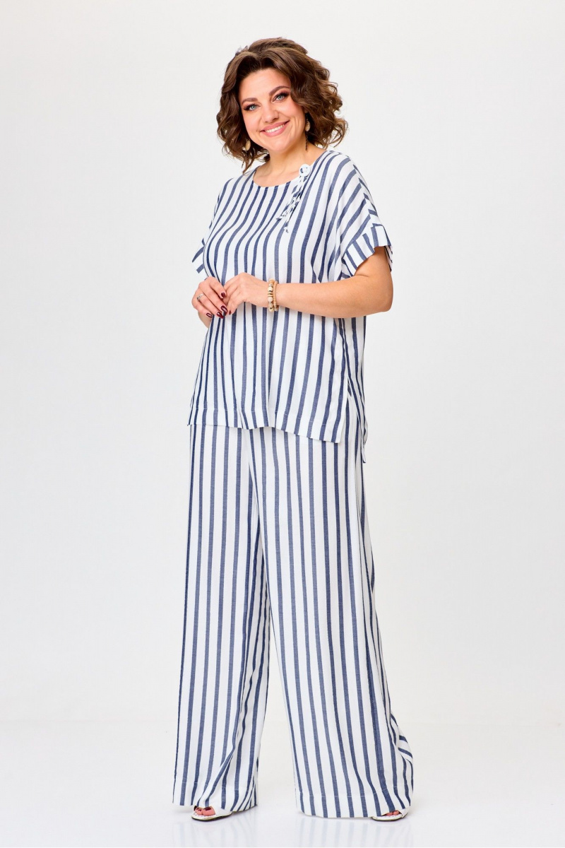 Брючный комплект Michel chic 1384 белый,синий,полоска