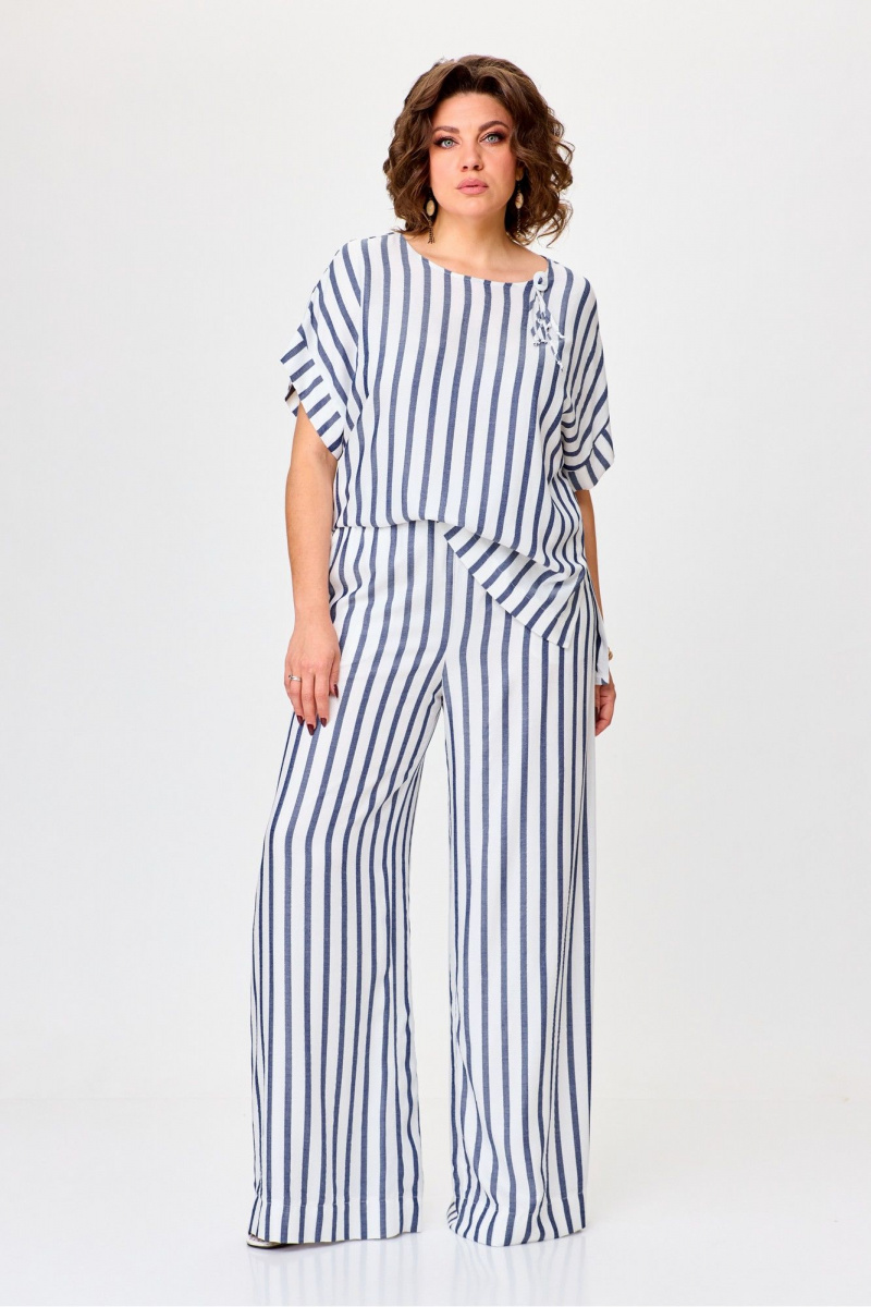 Брючный комплект Michel chic 1384 белый,синий,полоска