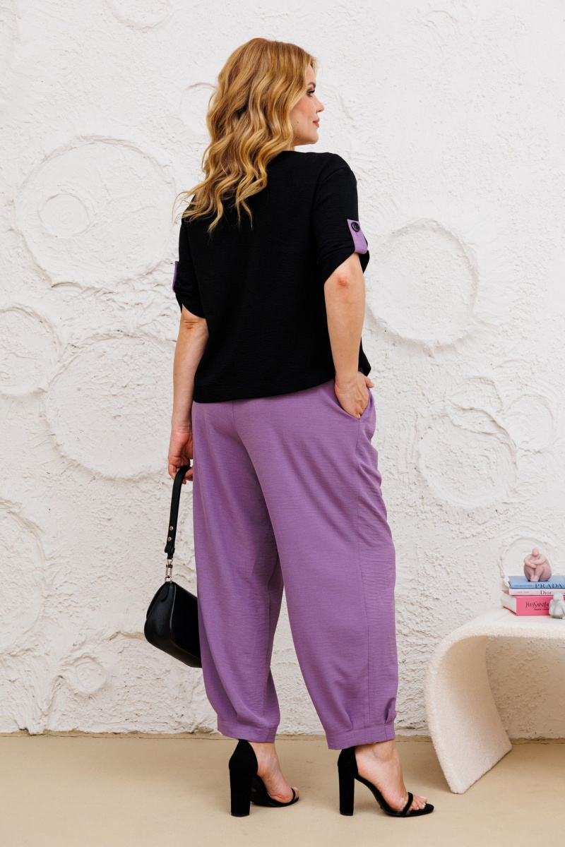 Брючный комплект Michel chic 1382 черный,сирень