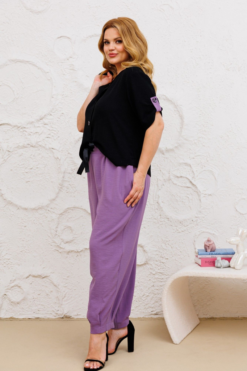 Брючный комплект Michel chic 1382 черный,сирень