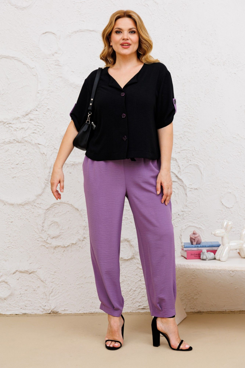 Брючный комплект Michel chic 1382 черный,сирень