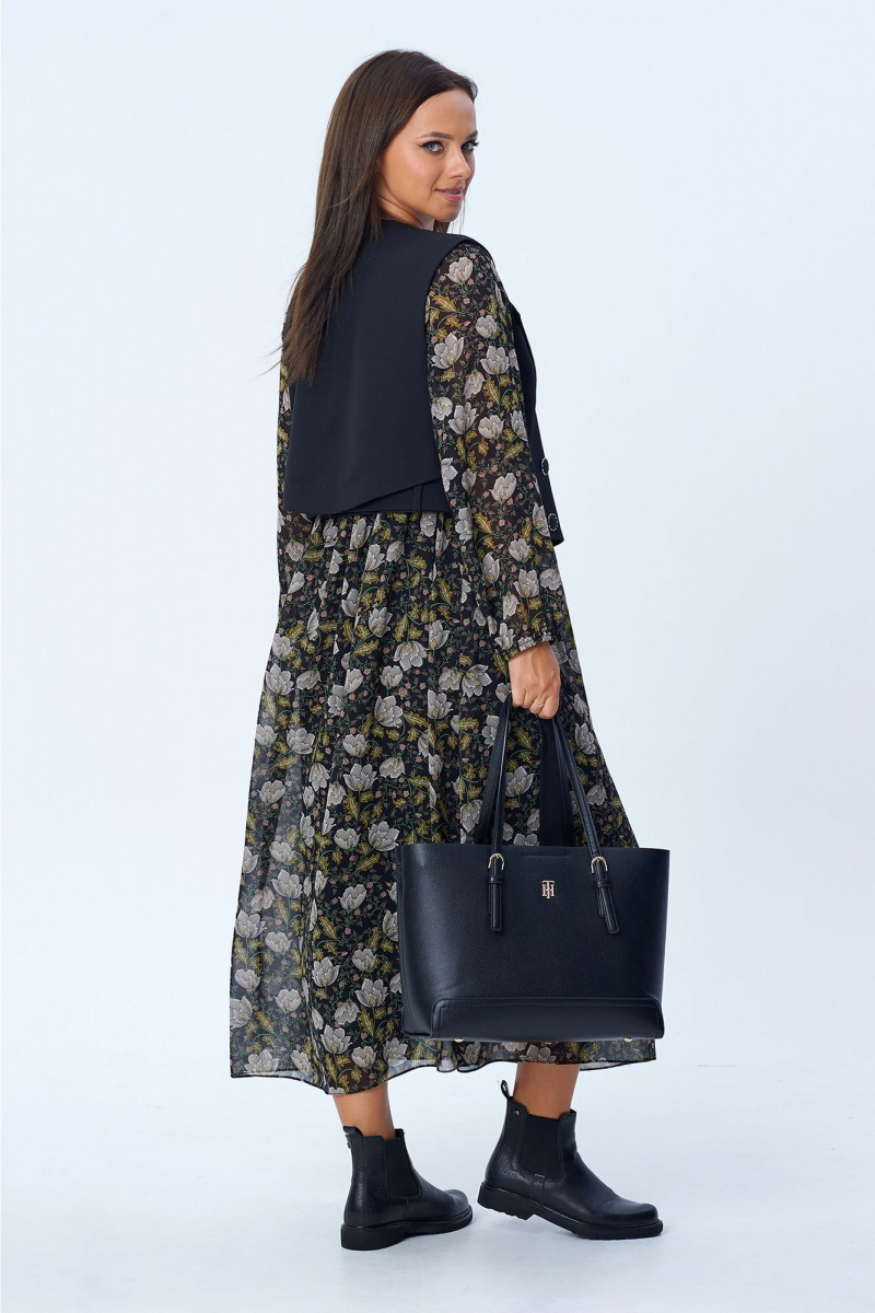 Плательный комплект Liona Style 813 черный_белые_цветы