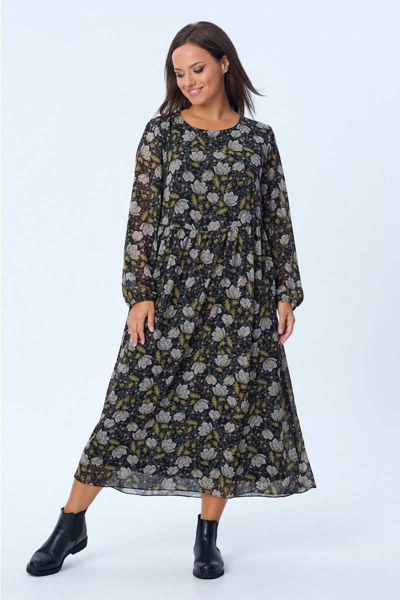 Плательный комплект Liona Style 813 черный_белые_цветы