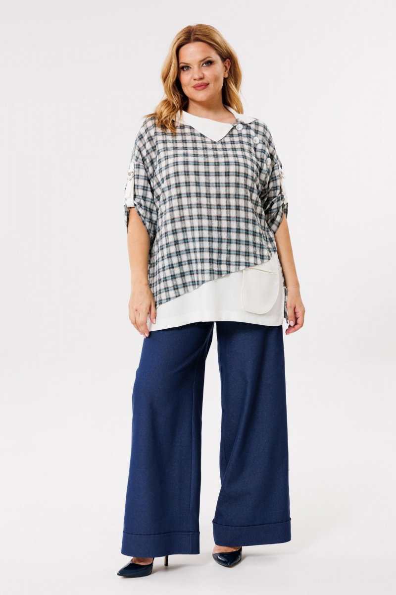 Блузы Michel chic 751/1 клетка,бирюза