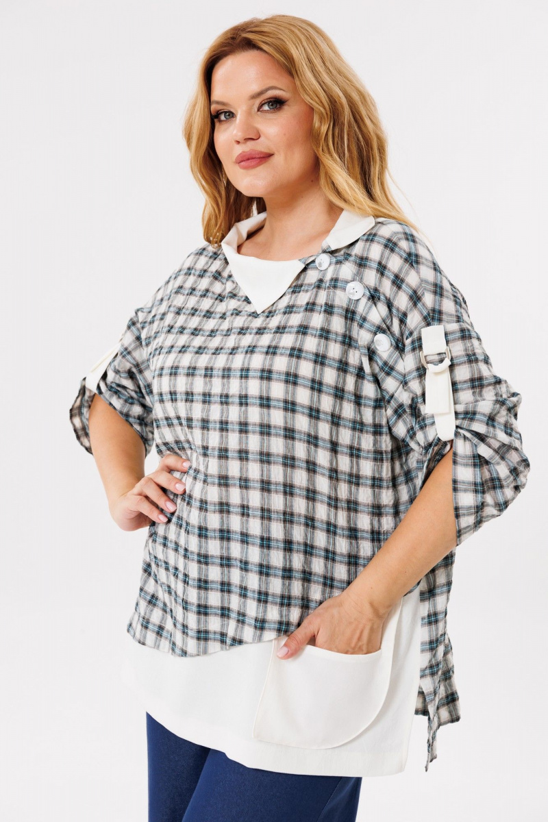 Блузы Michel chic 751/1 клетка,бирюза