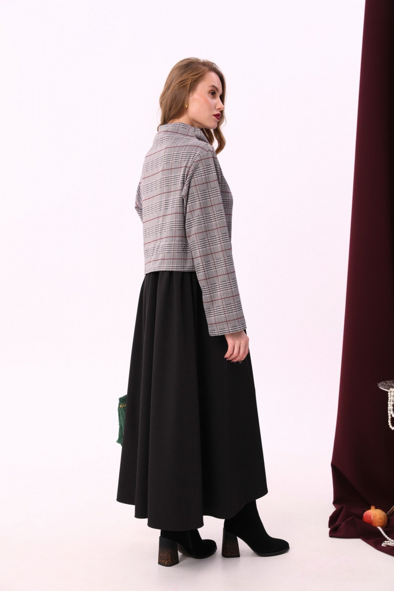 Платья NikVa 924-2 клетка_серый+бордо+чёрный