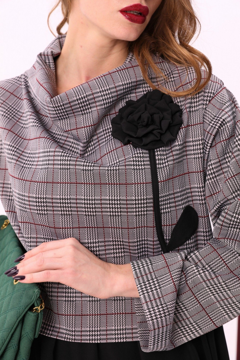 Платья NikVa 924-2 клетка_серый+бордо+чёрный