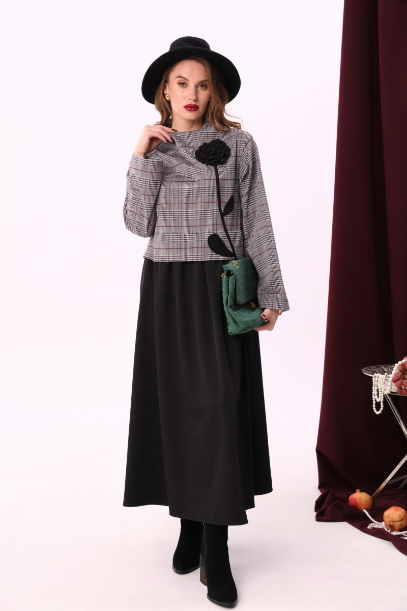 Платья NikVa 924-2 клетка_серый+бордо+чёрный