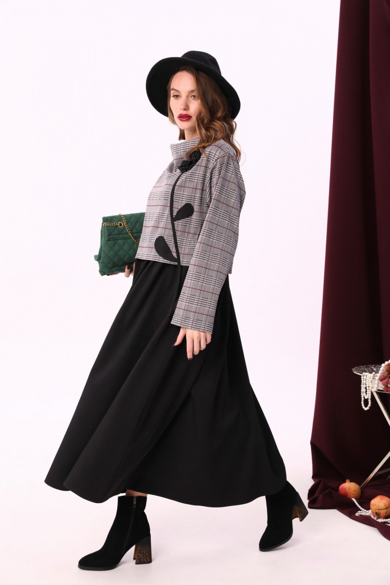 Платья NikVa 924-2 клетка_серый+бордо+чёрный