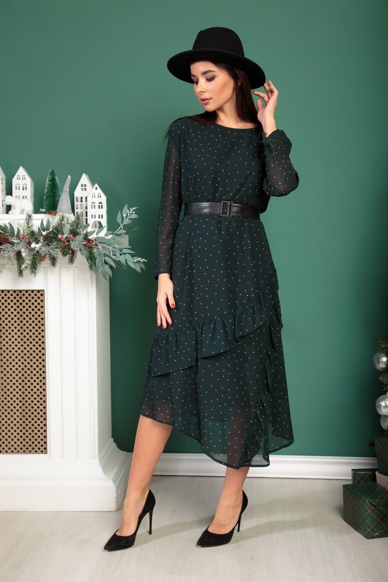 Платье SandyNa 13894 изумруд+горох
