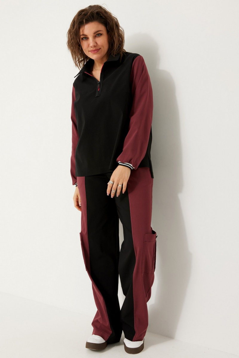 Брючный комплект BegiModa 3090 чёрный бордо