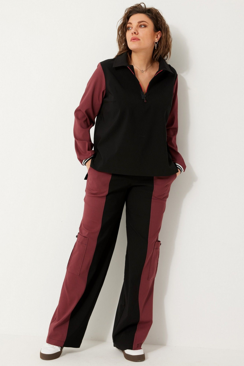 Брючный комплект BegiModa 3090 чёрный бордо